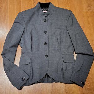 Pink Tartan Short Blazer, Ruffled Peplum, Gray